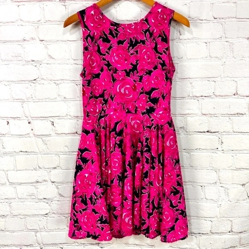 Maison Jules fit flare mini dress size small hot pink Fuscia navy blue Vacation - Picture 7 of 16